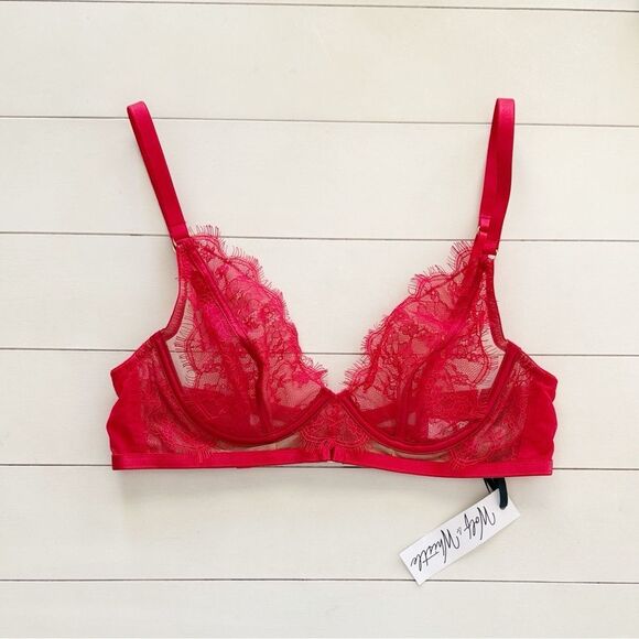 ASOS Wolf and Whistle Red Natalia Eyelash Lace Plunge Bra 34C - Picture 2 of 10